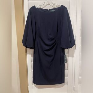 Ralph Lauren Navy Puff-Sleeve Sheath Dress